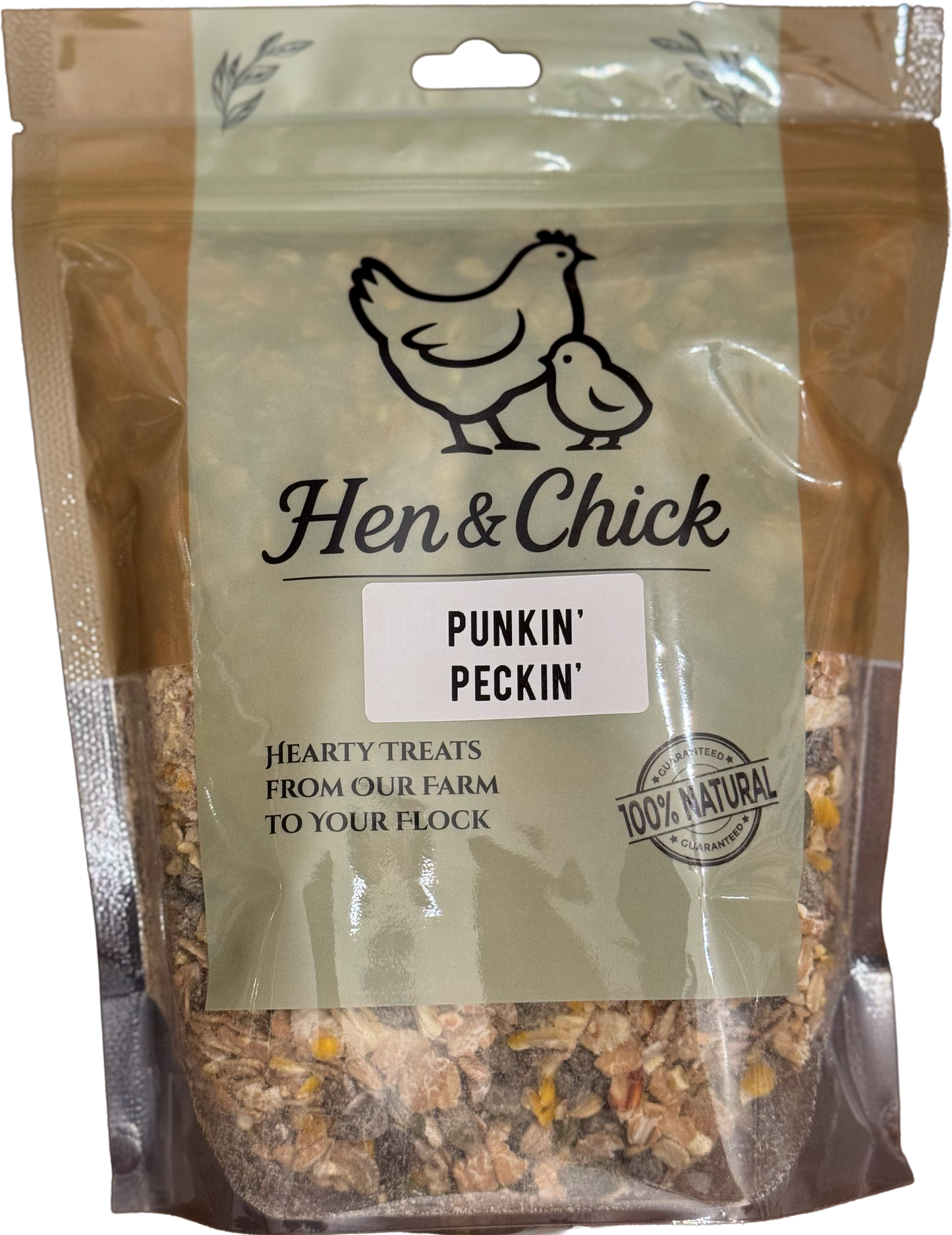 Hen & Chick Punkin' Peckin' treat for dogs, showing a colorful pumpkin-shaped dog treat with fun, festive details.