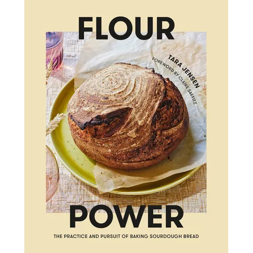 Hardcover book titled "Flour Power" by splitShops, featuring a cover image related to sourdough baking and bread making.