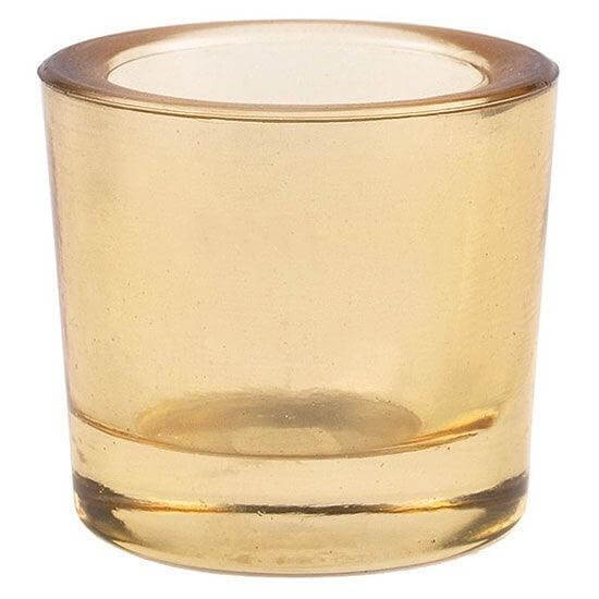 Bluecorn Candles heavy recycled glass votive candle holder with clear, sturdy design and smooth finish.