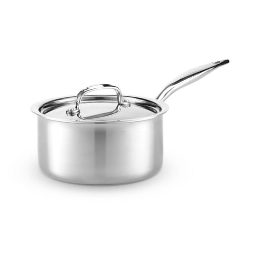 Heritage Steel Titanium Series 3 Quart saucepan with lid, showcasing durable cookware with a sleek handle and matching lid.
