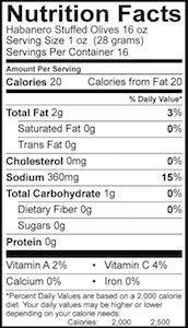 Habanero Stuffed Olives 16oz