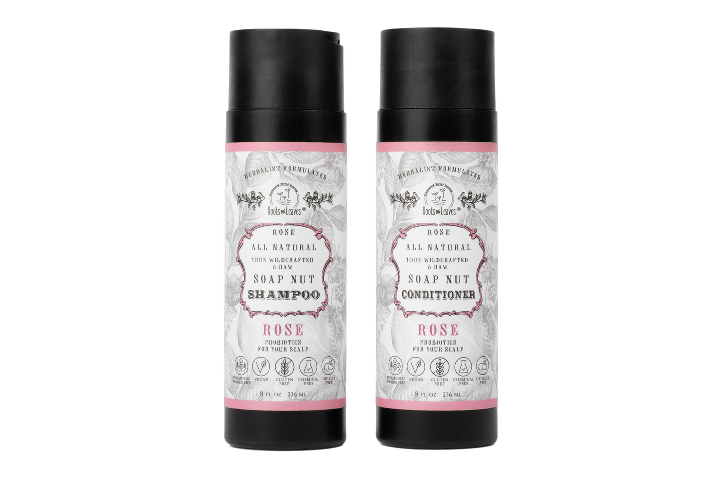 All Natural Soapnut Shampoo and Conditioner Set - ROSE- wild fermented probiotics for your scalp - Blessings Grow Meadows