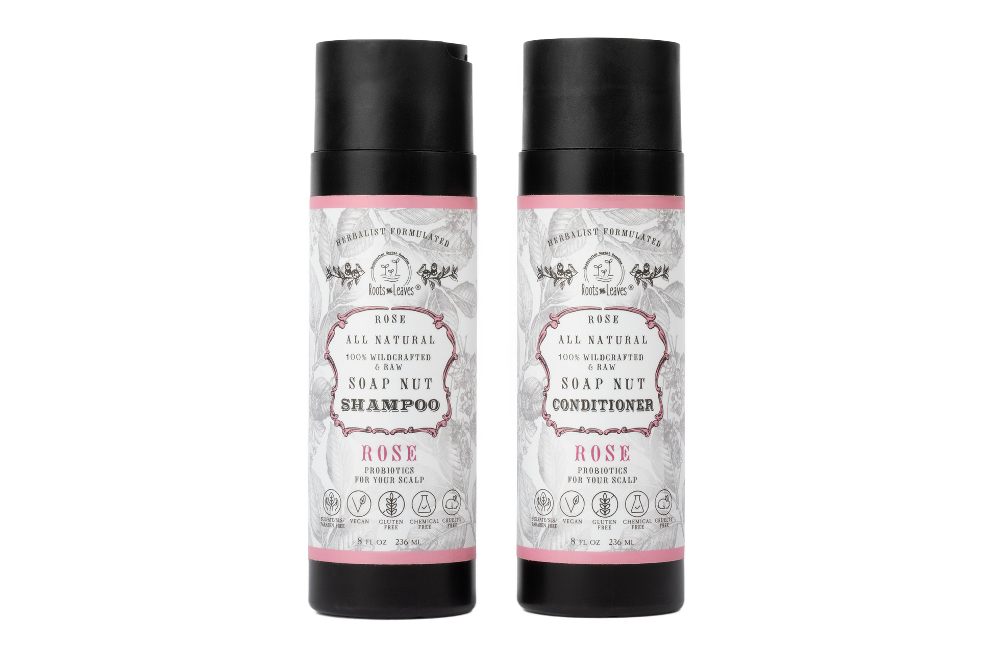 All Natural Soapnut Shampoo and Conditioner Set - ROSE- wild fermented probiotics for your scalp - Blessings Grow Meadows