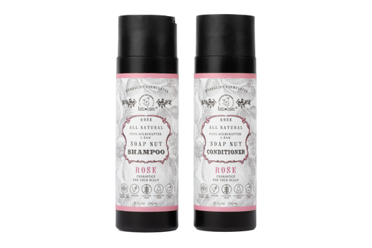 All Natural Soapnut Shampoo and Conditioner Set - ROSE- wild fermented probiotics for your scalp - Blessings Grow Meadows