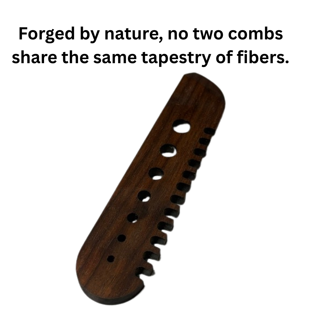 Walnut wood herb comb by Quailz.com, featuring multiple teeth for gentle herb grooming and separation.