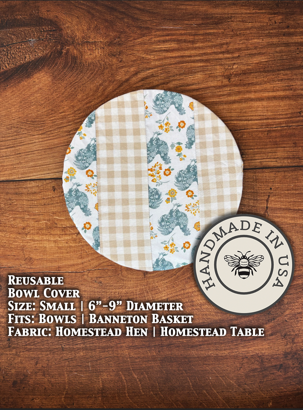 Small bowl and banneton covers from Five Oaks Farm, featuring rustic fabric designs for bread proofing and kitchen use.