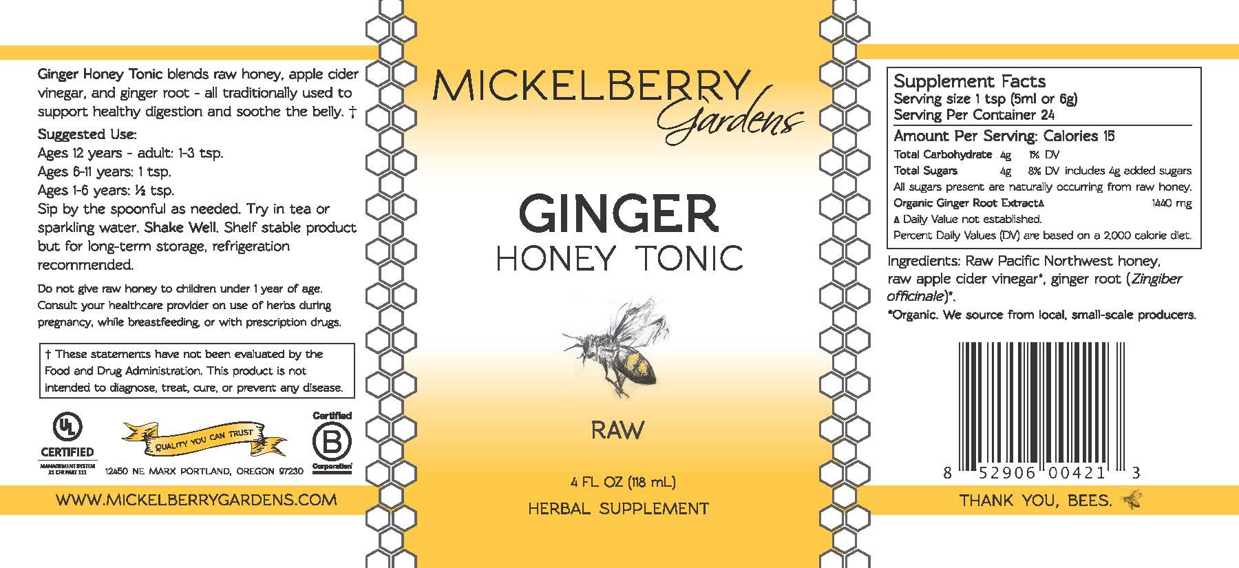 Ginger Honey Tonic - Mickelberry Gardens ~ Blessings Grow Meadows