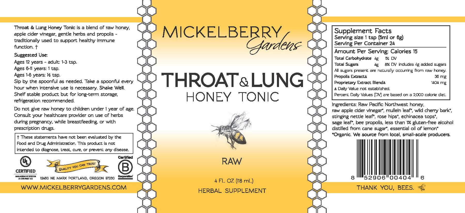 Throat and Lung Honey Tonic - Mickelberry Gardens ~ Blessings Grow Meadows
