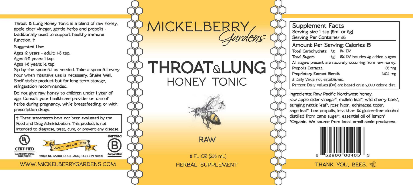 Throat and Lung Honey Tonic - Mickelberry Gardens ~ Blessings Grow Meadows