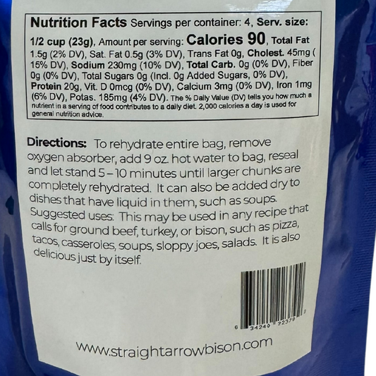 Freeze Dried Fully Cooked Ground Bison | 100 grams | Straight Arrow Bison - BuyNebraska.com ~ Blessings Grow Meadows