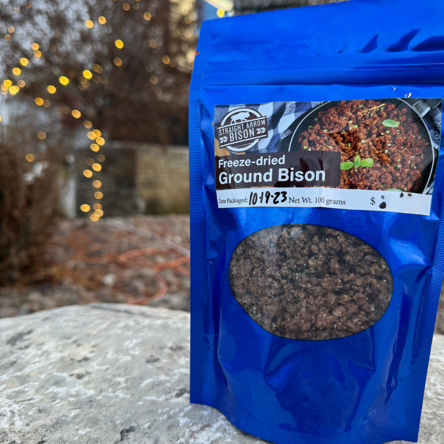 Freeze Dried Fully Cooked Ground Bison | 100 grams | Straight Arrow Bison - BuyNebraska.com ~ Blessings Grow Meadows