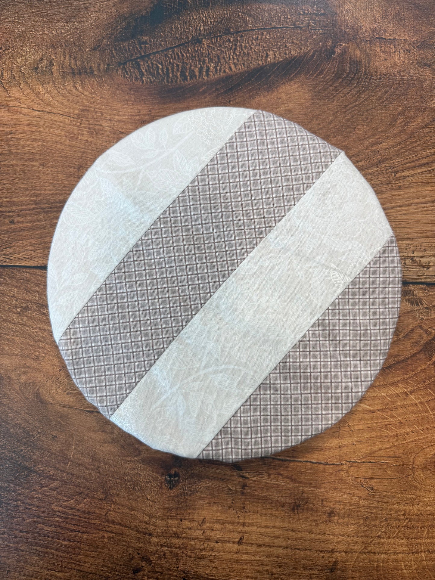 Small bowl and banneton covers from Five Oaks Farm, natural fabric with rustic stitching for bread proofing.