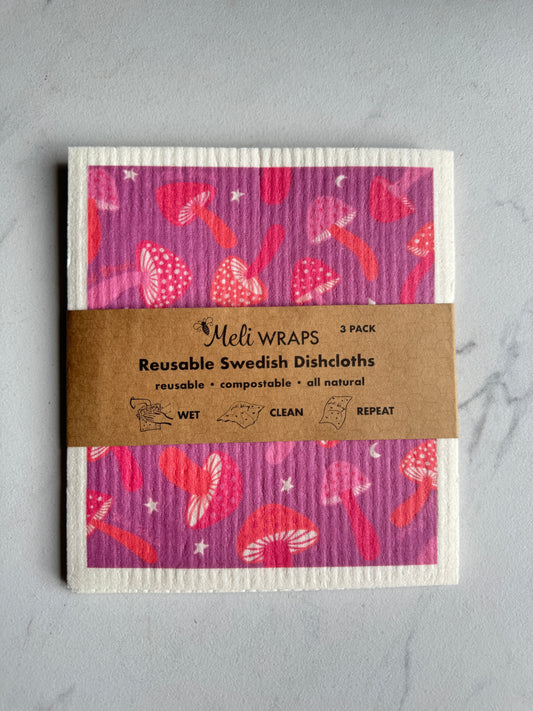 Purple Mushroom Swedish Dish Cloth Set of 3 - Blessings Grow Meadows