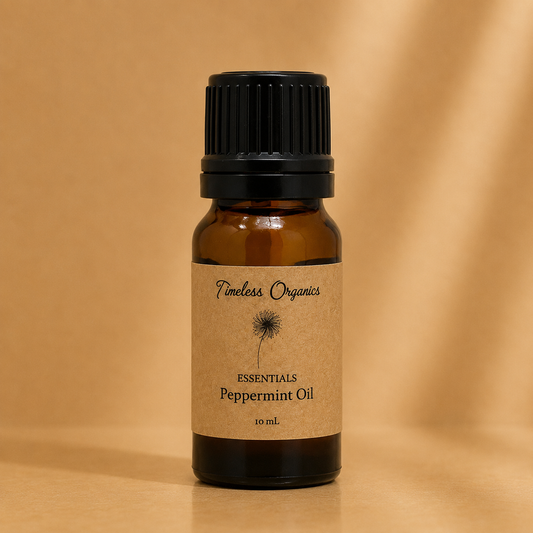 Fresh peppermint leaves from Timeless Organics Skin Care, showcasing vibrant green herbs used in natural skincare products.