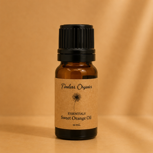 Fresh sweet orange from Timeless Organics Skin Care, featuring vibrant orange slices and natural citrus peel.