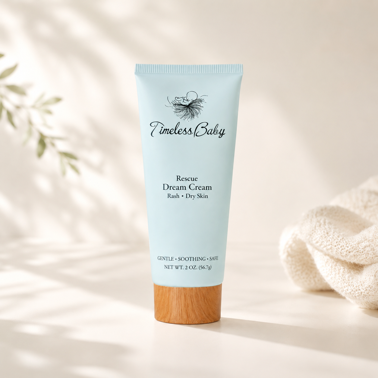 Cream jar labeled Dream Cream by Timeless Organics Skin Care, featuring a natural, soothing skincare product with a clean design.