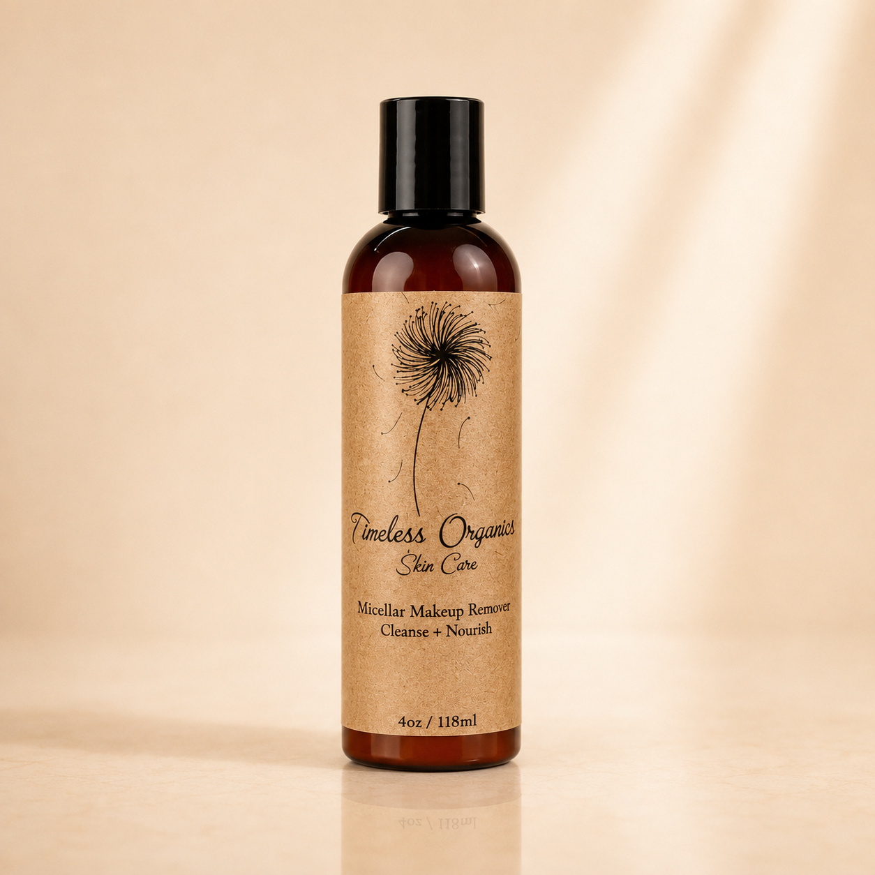Timeless Organics Skin Care Micellar Cleansing Water for makeup removal, with a clear bottle and gentle formula visible in the image.