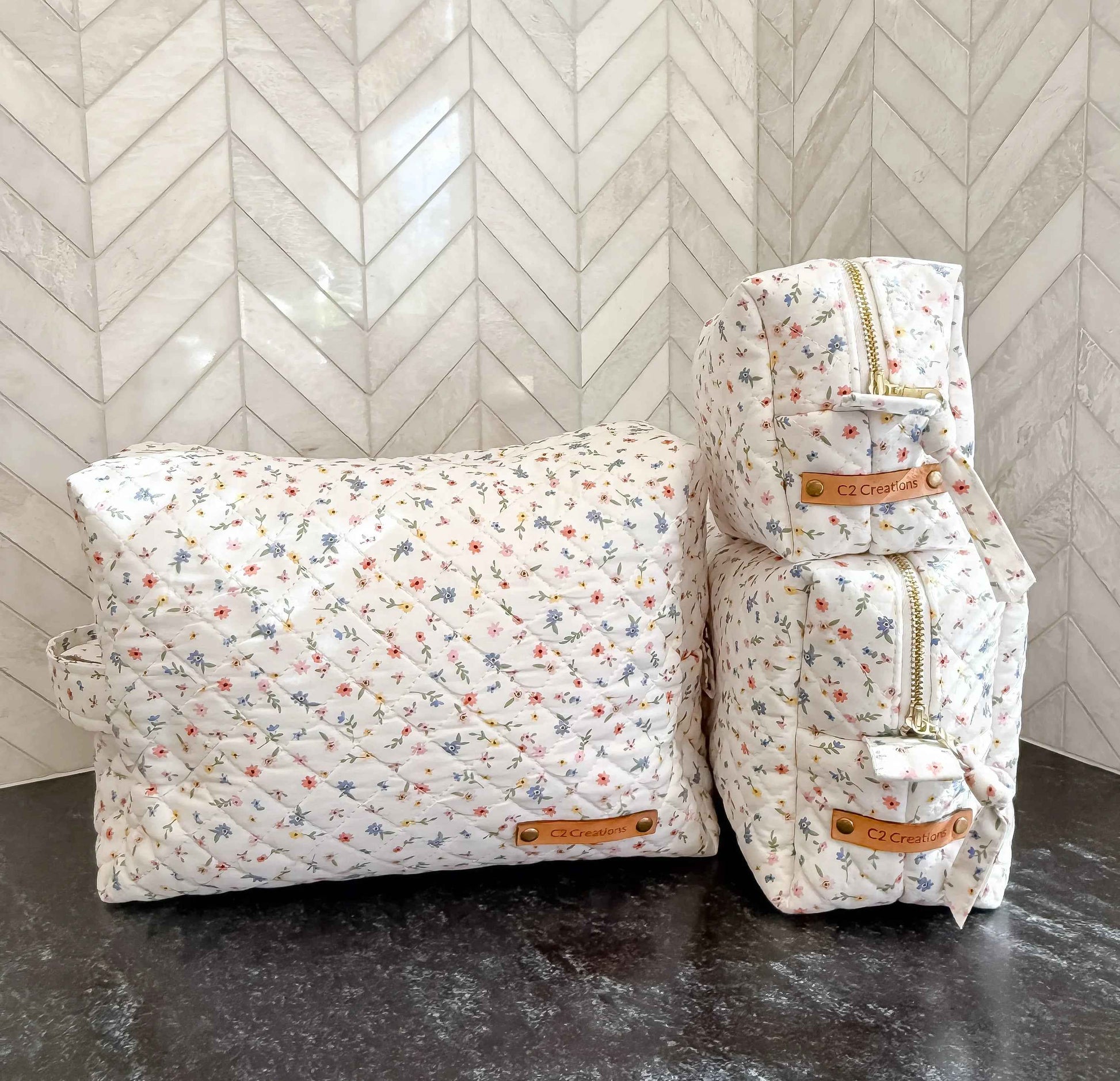 Handmade Boxy Makeup Bags in Wildflower Meadow Pattern - Stylish Toiletry Bags - C2 Creations LLC ~ Blessings Grow Meadows