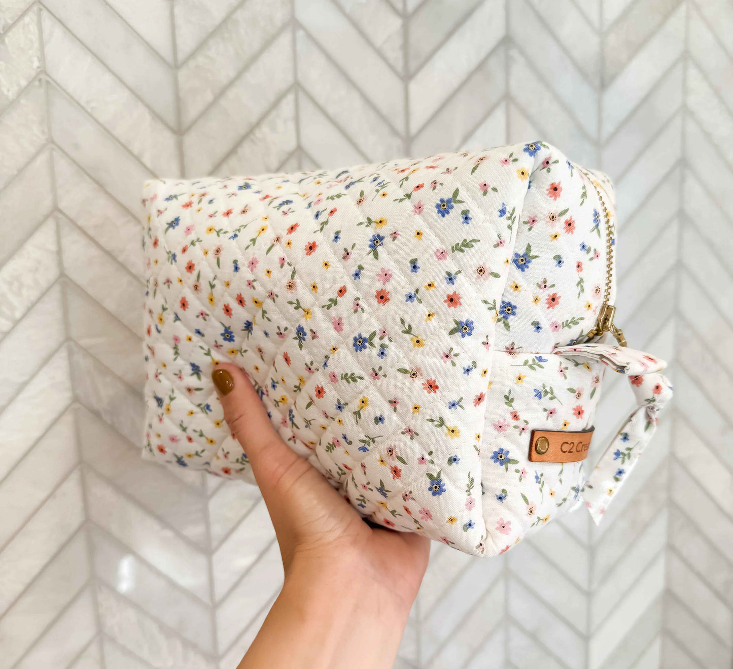 Handmade Boxy Makeup Bags in Wildflower Meadow Pattern - Stylish Toiletry Bags - C2 Creations LLC ~ Blessings Grow Meadows