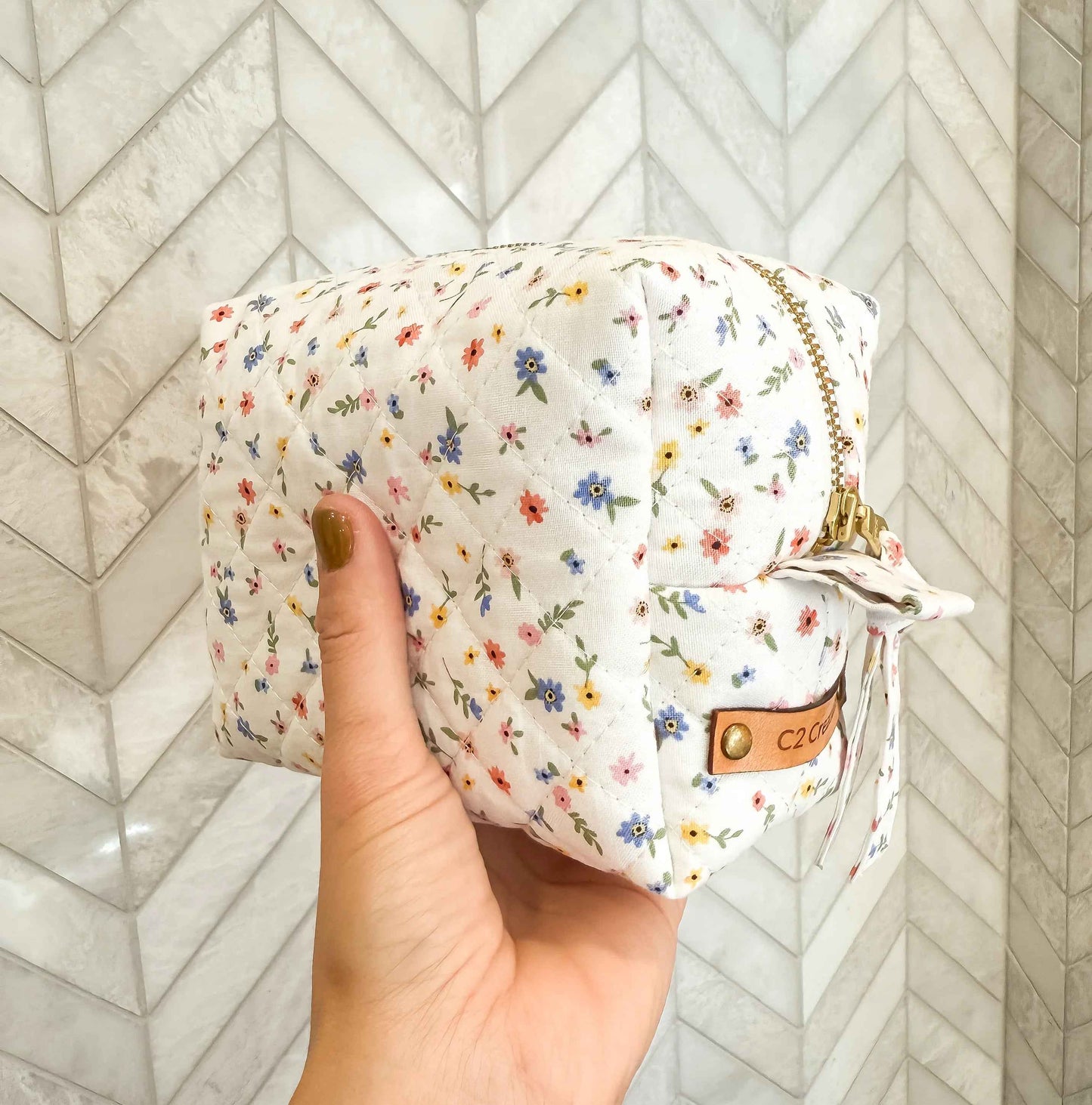 Handmade Boxy Makeup Bags in Wildflower Meadow Pattern - Stylish Toiletry Bags - C2 Creations LLC ~ Blessings Grow Meadows