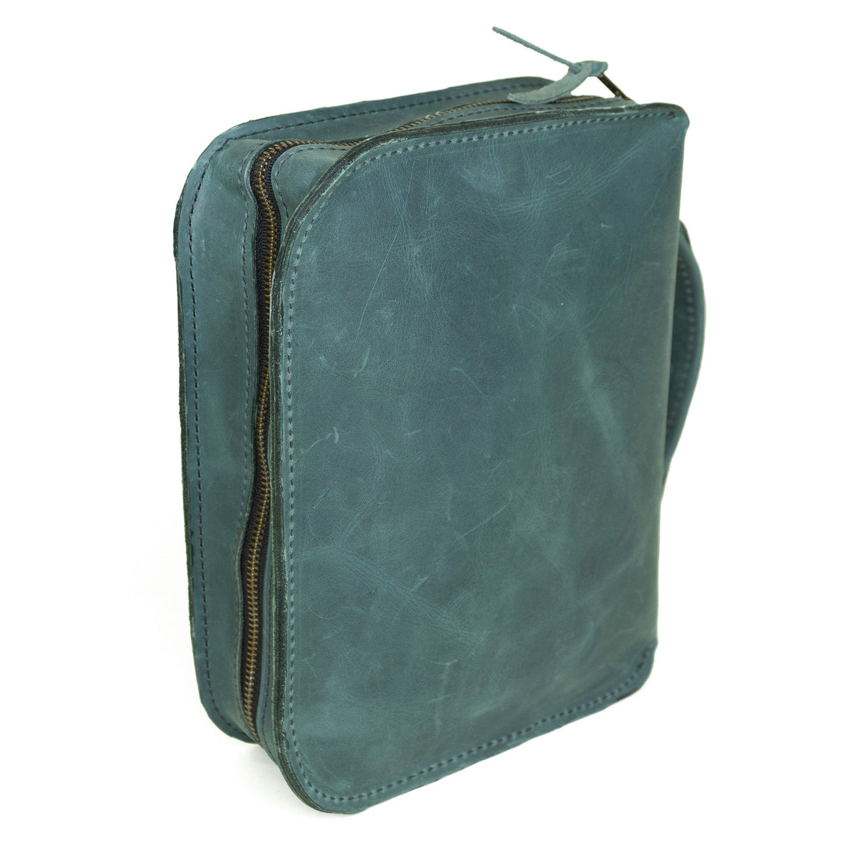 Rebekah Scott Designs 1948 Bible Cover in evergreen fabric with a secure zipper and decorative stitching.