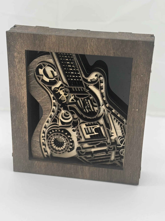 3D Guitar Shadow Box | Layered Wood Art | Music Room Decor - C2 Creations LLC ~ Blessings Grow Meadows