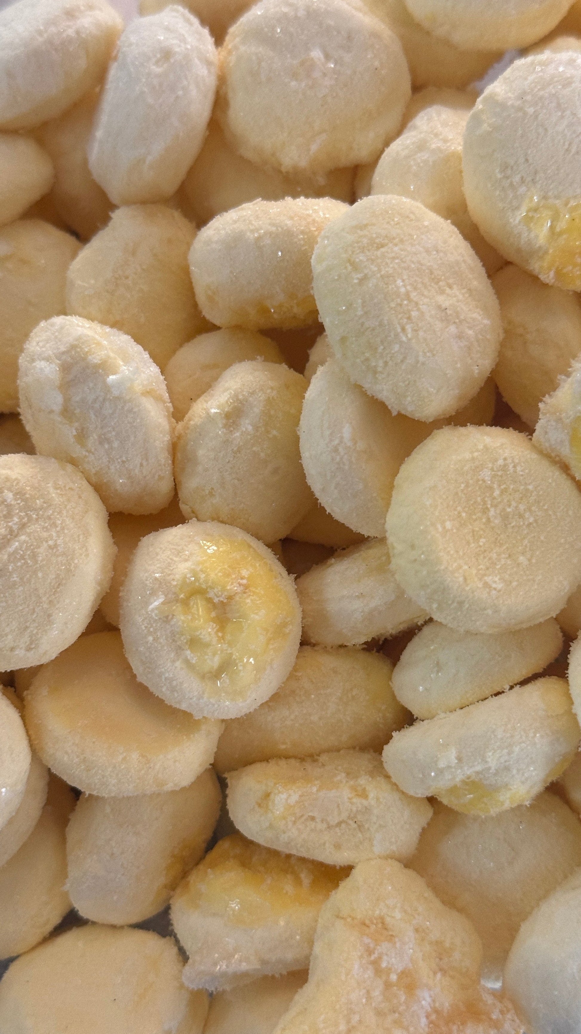 Freeze dried quail egg yolks for dog food by Bear's Bites, showing a close-up of the single ingredient egg yolks.