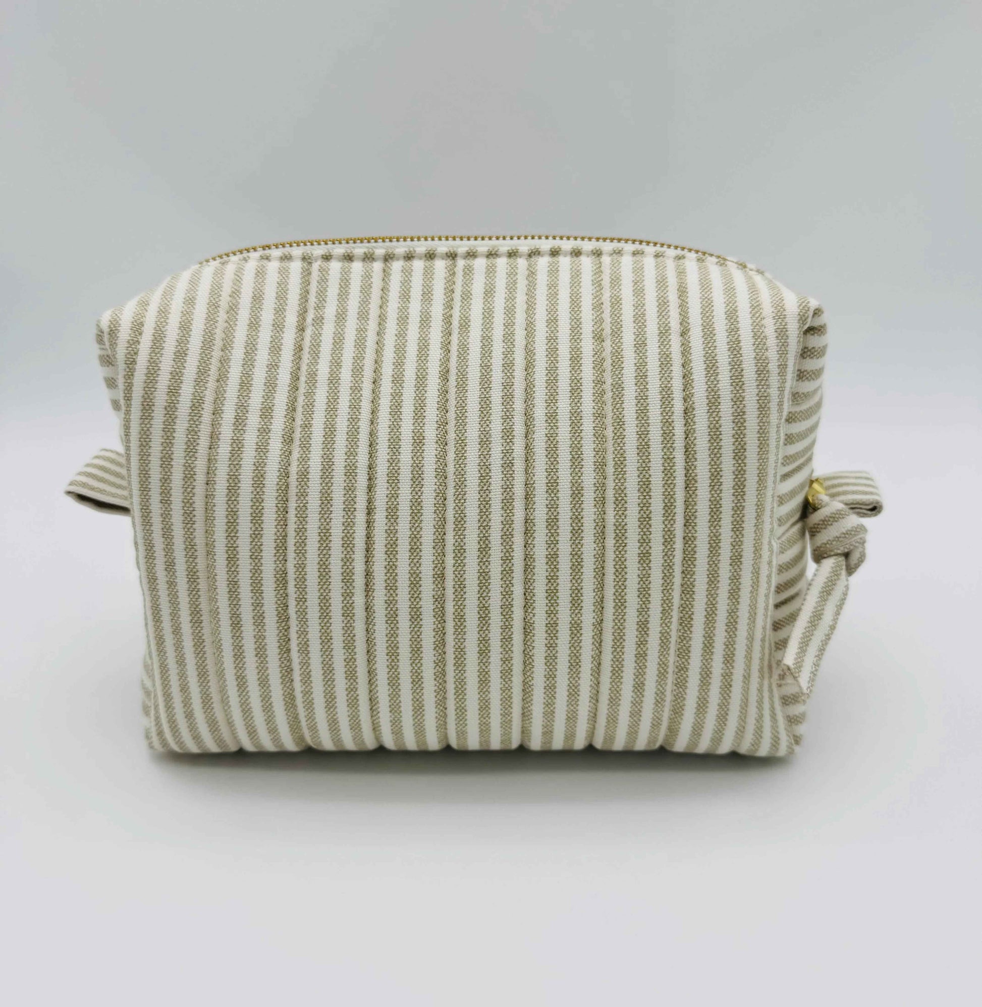Handmade Makeup Bags - Boxy Toiletry & Makeup Bags in Taupe and Cream Ticking Stripe Pattern - C2 Creations LLC ~ Blessings Grow Meadows
