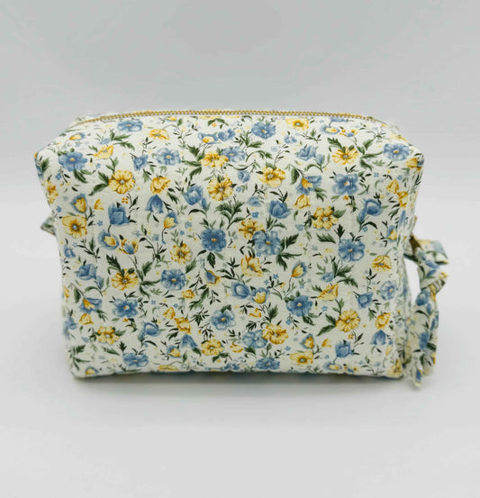 Handmade Floral Makeup Bags - Blue and Yellow Garden Pattern Toiletry Bags - C2 Creations LLC ~ Blessings Grow Meadows
