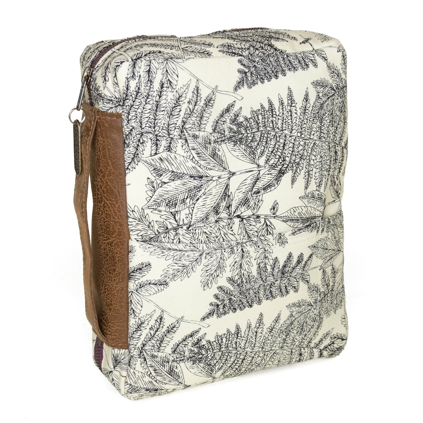 Rebekah Scott Designs Bible cover with a fern pattern, featuring green foliage on a fabric cover for protection and style.