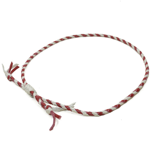 Red and bone braided hat band by Rebekah Scott Designs, stylish accessory for cowboy and western hats.