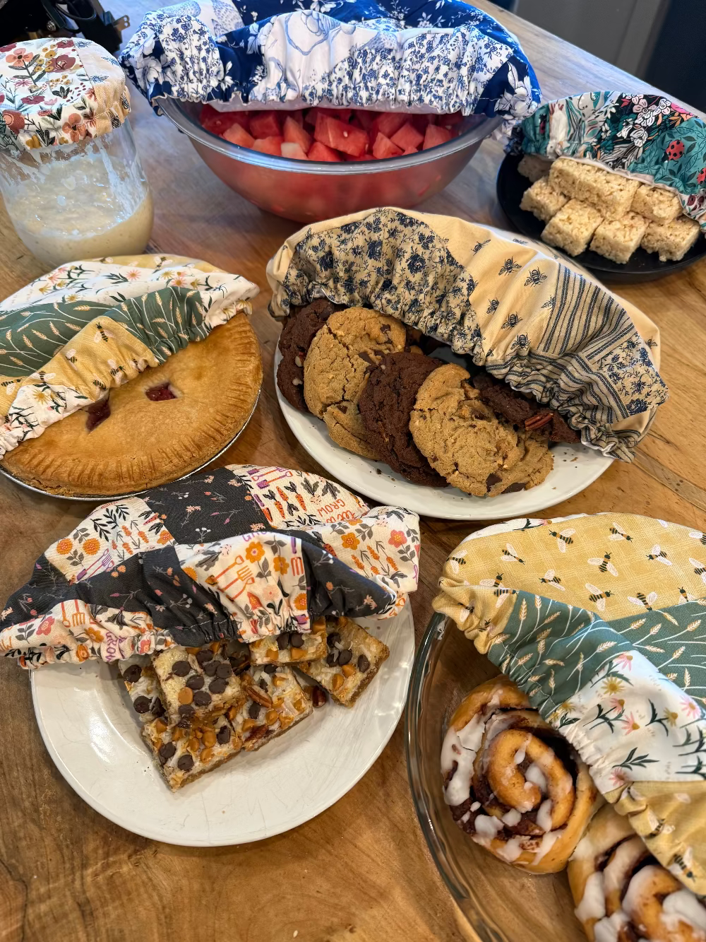 Small bowl and banneton covers from Five Oaks Farm, rustic fabric covers for bread proofing and dough handling.