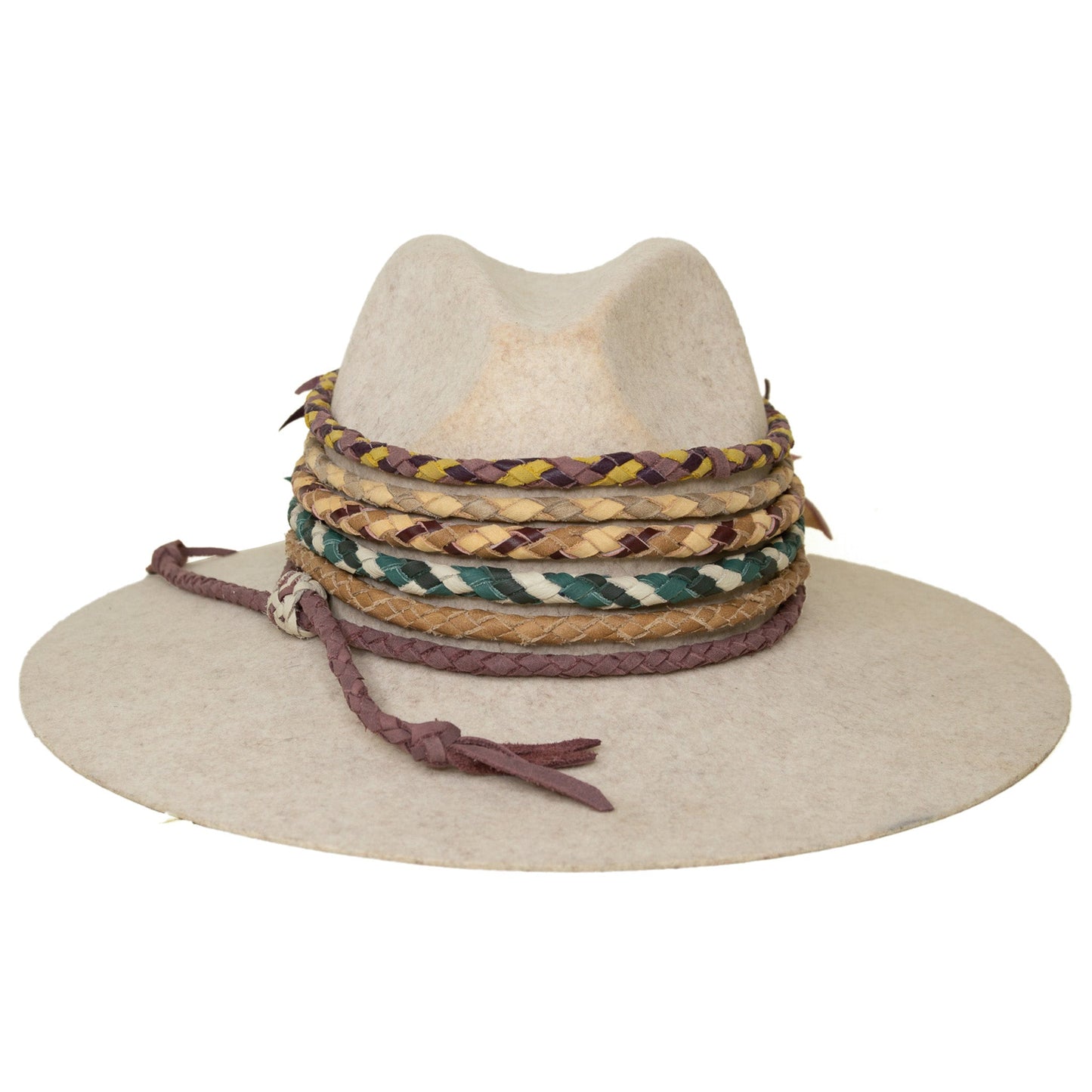 Navy and dusty blue braided hat band by Rebekah Scott Designs, designed to decorate and secure a wide-brim hat.