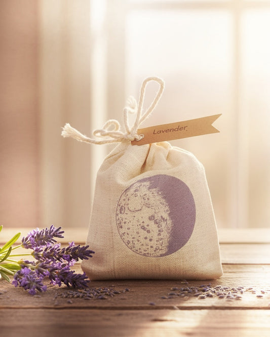 Organic lavender sachet from Seattle Seed Company with dried lavender buds in a small linen pouch.