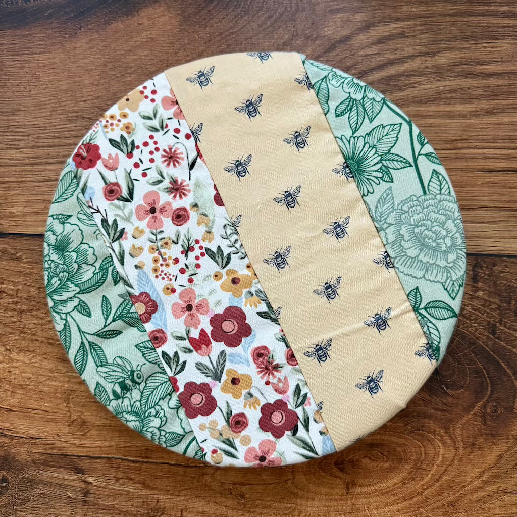 Small bowl and banneton covers from Five Oaks Farm, made for bread proofing, with fabric covers and a rustic kitchen setting.