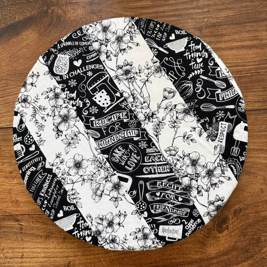 Medium bowl and banneton covers from Five Oaks Farm, made for bread proofing and dough handling, displayed on a wooden surface.