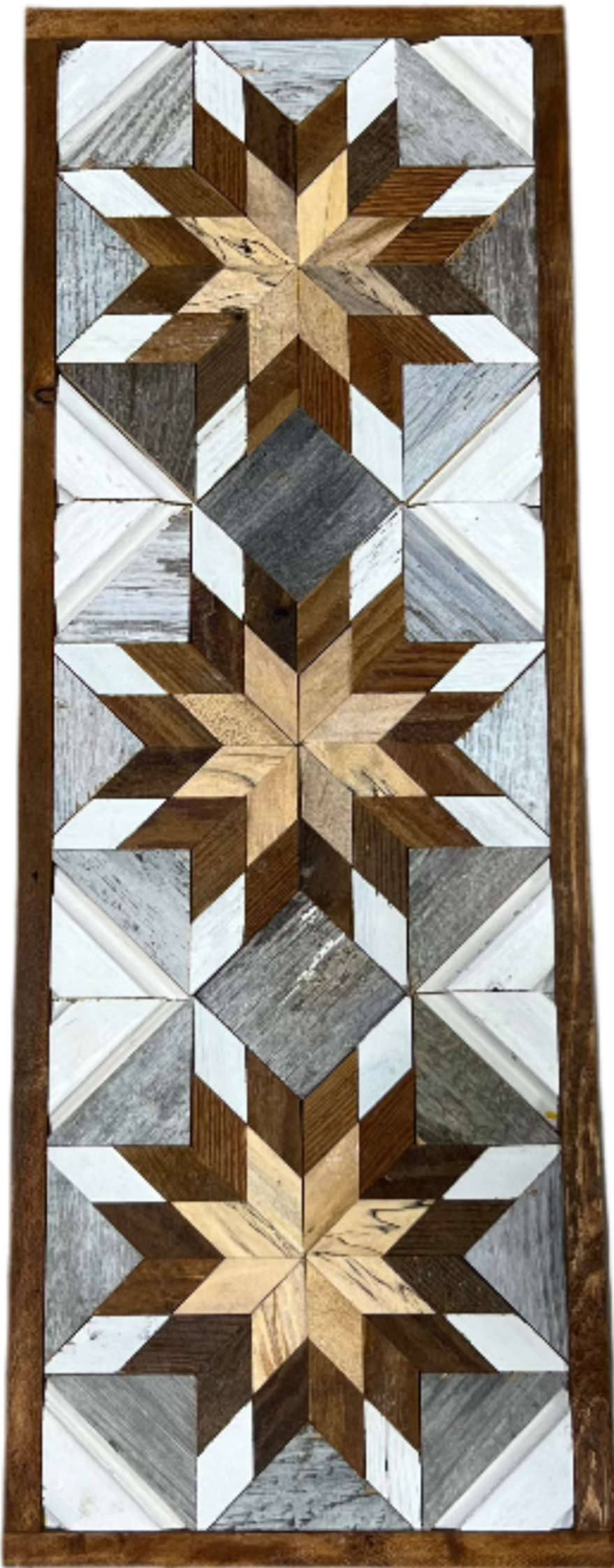 Amish handmade barn quilt banner with intricate geometric design, measuring 10.5 x 30 inches, from Amish Country Store.