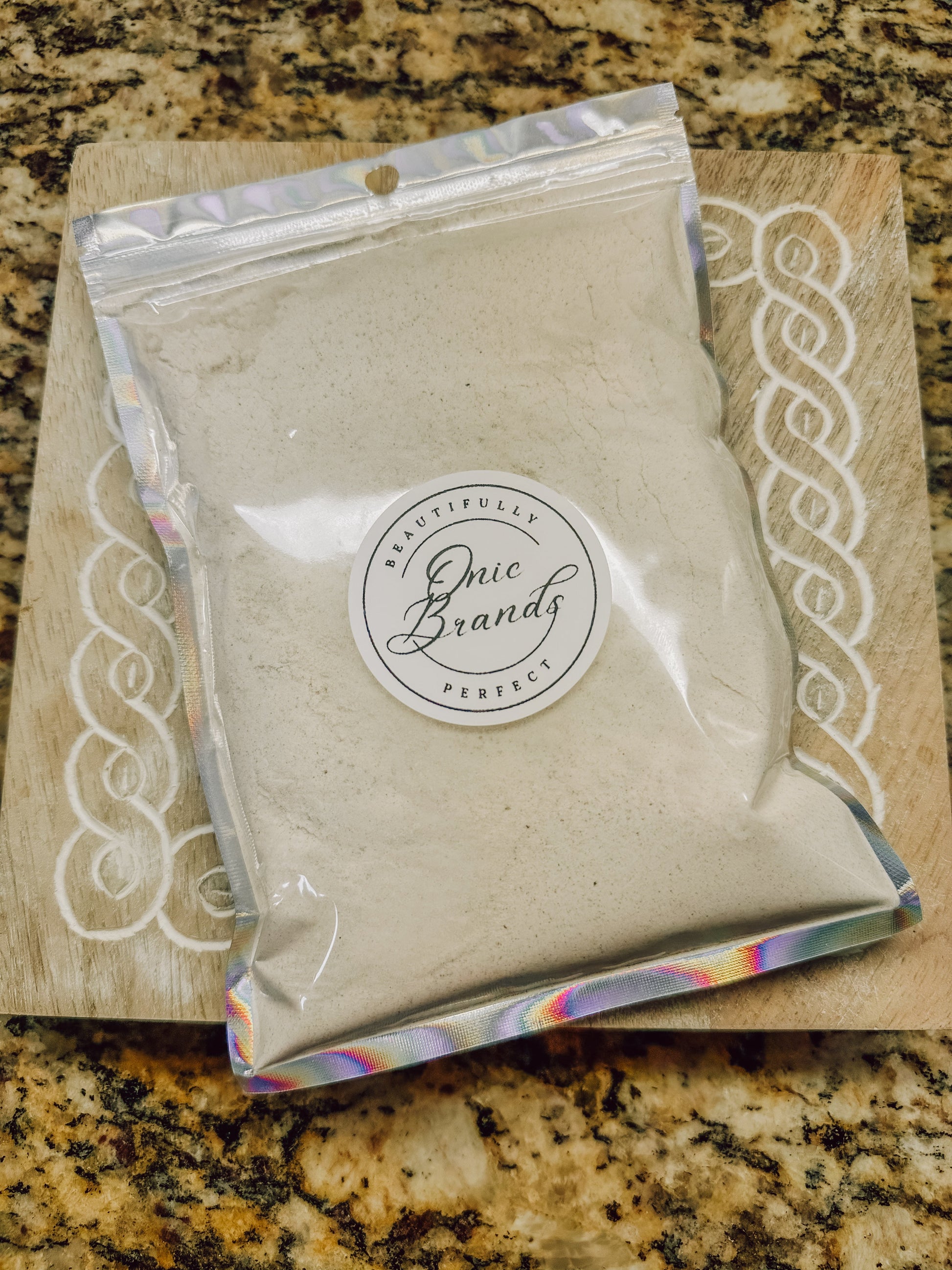 Pumpkin pancake dry mix by Onic Brands LLC in a resealable bag, ready for baking delicious pumpkin-flavored pancakes.