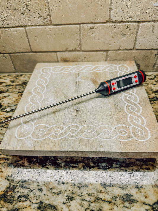 Onic Brands LLC bread thermometer showing a digital display and stainless steel probe for accurate bread temperature measurement