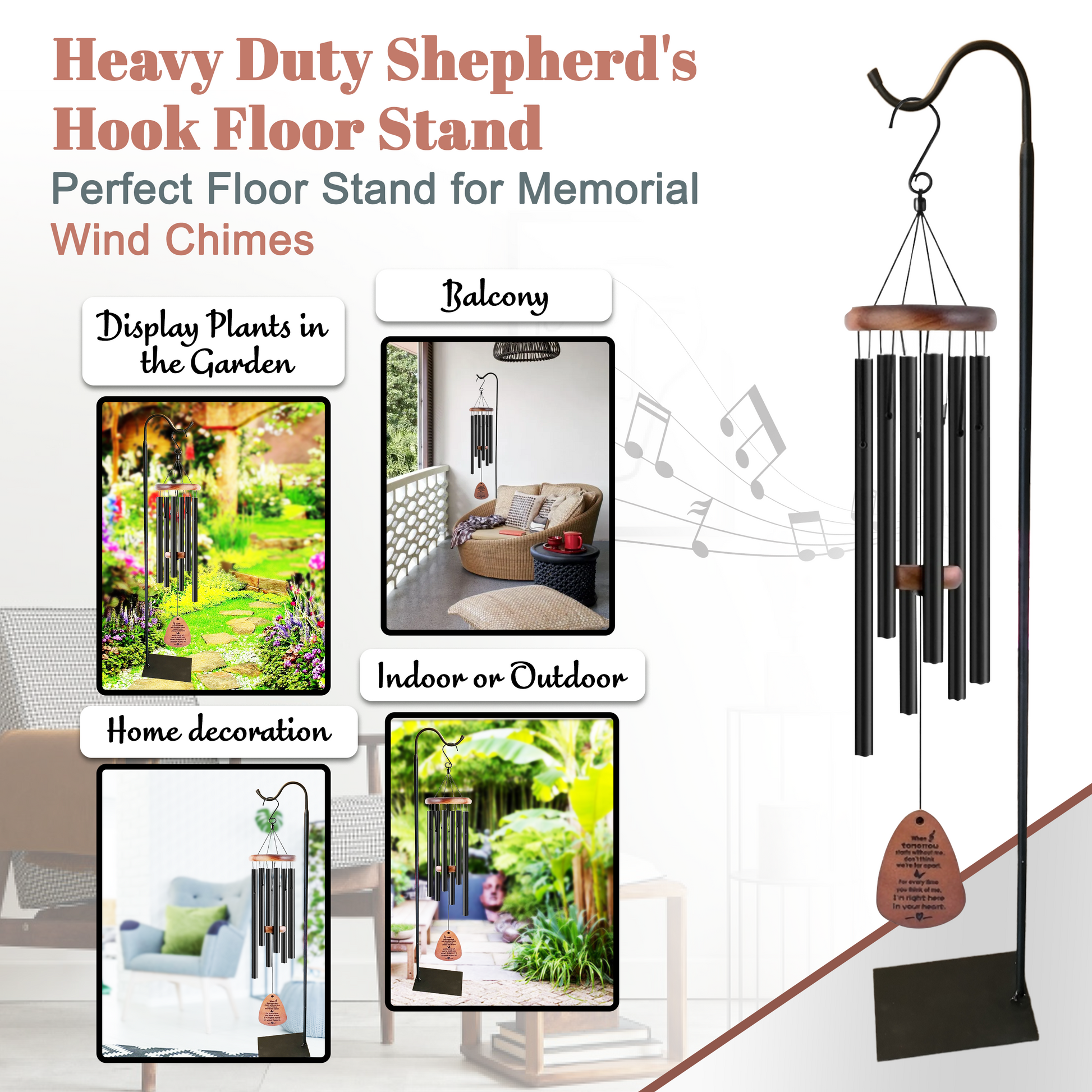60" Adjustable Heavy Duty Shepherd's Hook Floor Stand For Patio/Garden - Blessings Grow Meadows