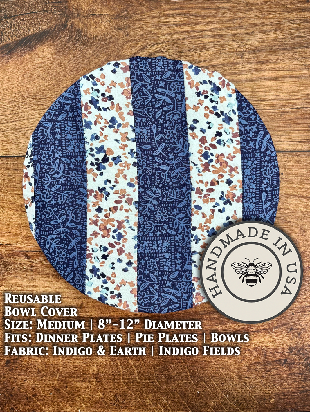 Medium bowl and banneton covers from Five Oaks Farm, featuring indigo earth field designs for bread proofing and baking.