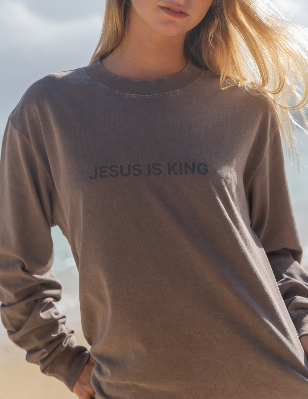 Jesus Is King Brown LS Unisex Tee - Blessings Grow Meadows