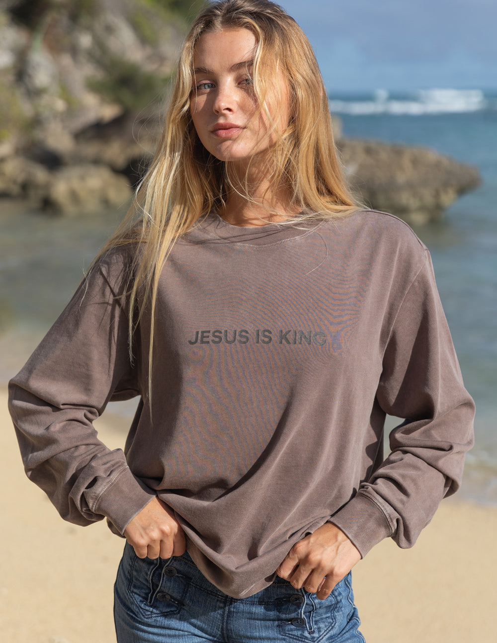 Jesus Is King Brown LS Unisex Tee - Blessings Grow Meadows