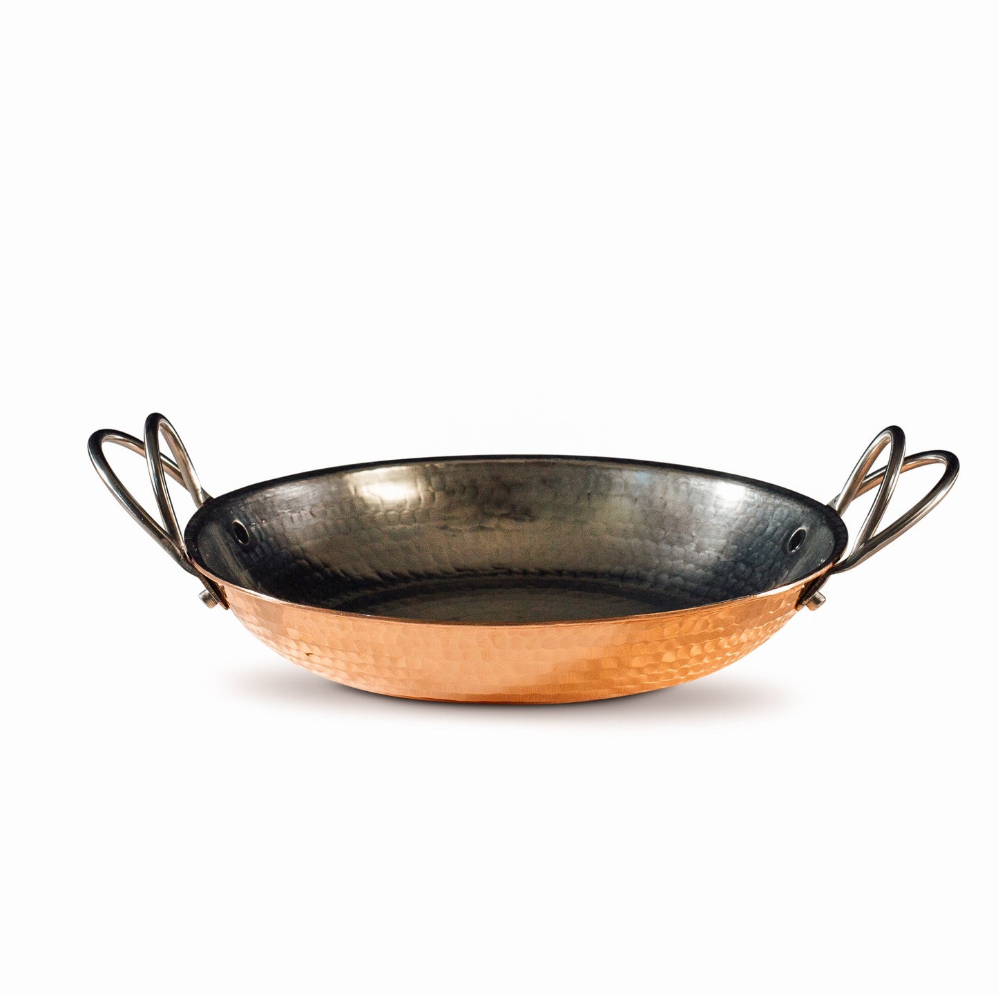 Alicante copper paella pan by Sertodo with wide, shallow design and copper finish, ideal for traditional Spanish cooking.