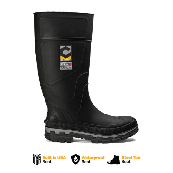Kickaxe 15" Steel Toe Waterproof Rubber Boot – Black/Grey - Blessings Grow Meadows