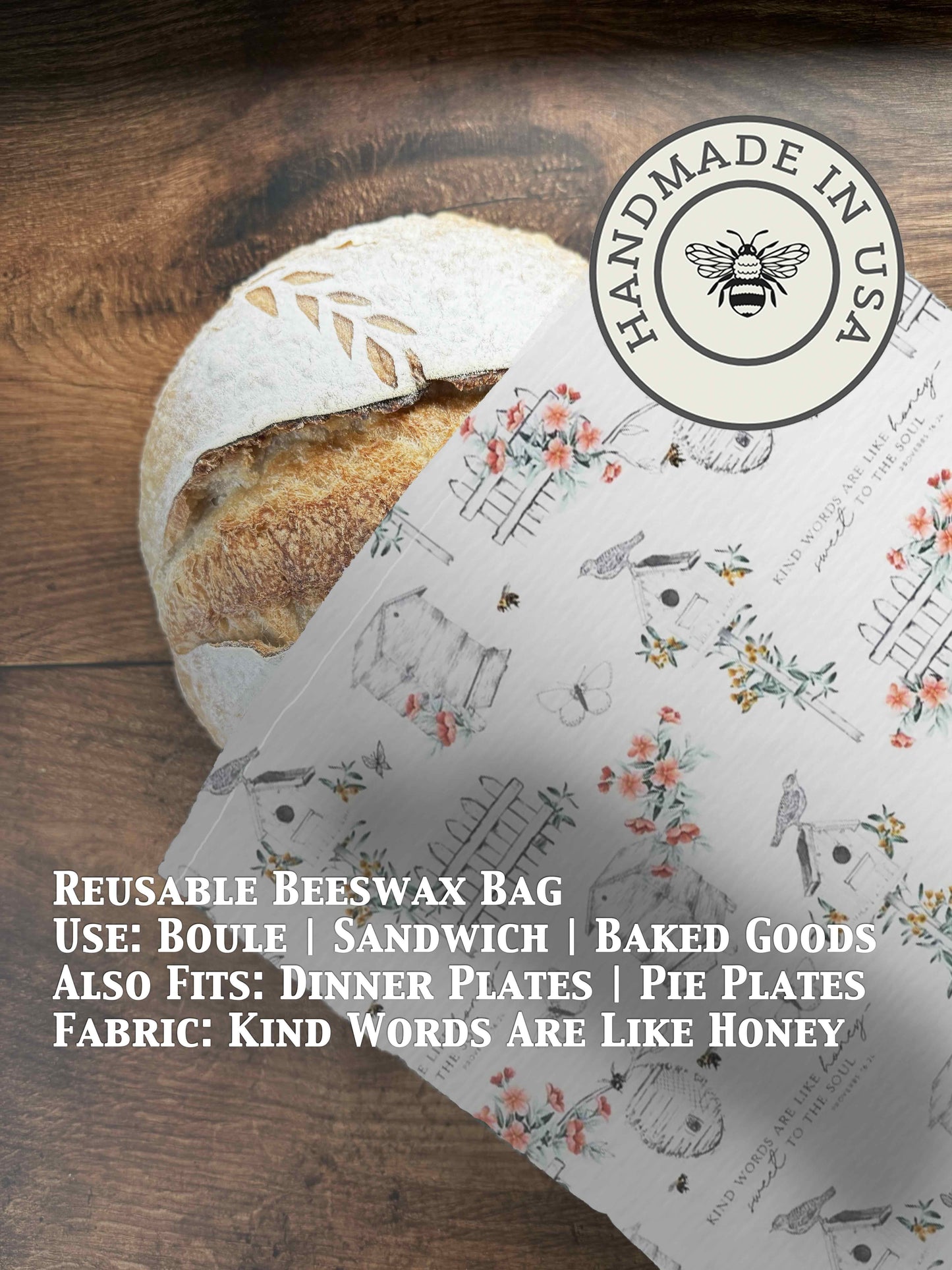 Beeswaxed bread bag from Five Oaks Farm, natural farm-style bread storage bag with rustic design and breathable beeswax coating.