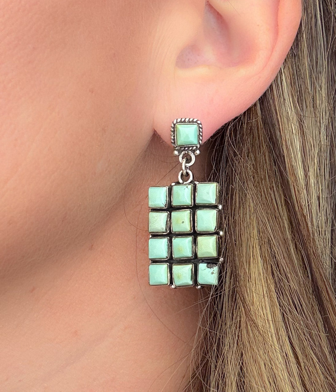 Kingman Turquoise Grid Earrings - Blessings Grow Meadows -