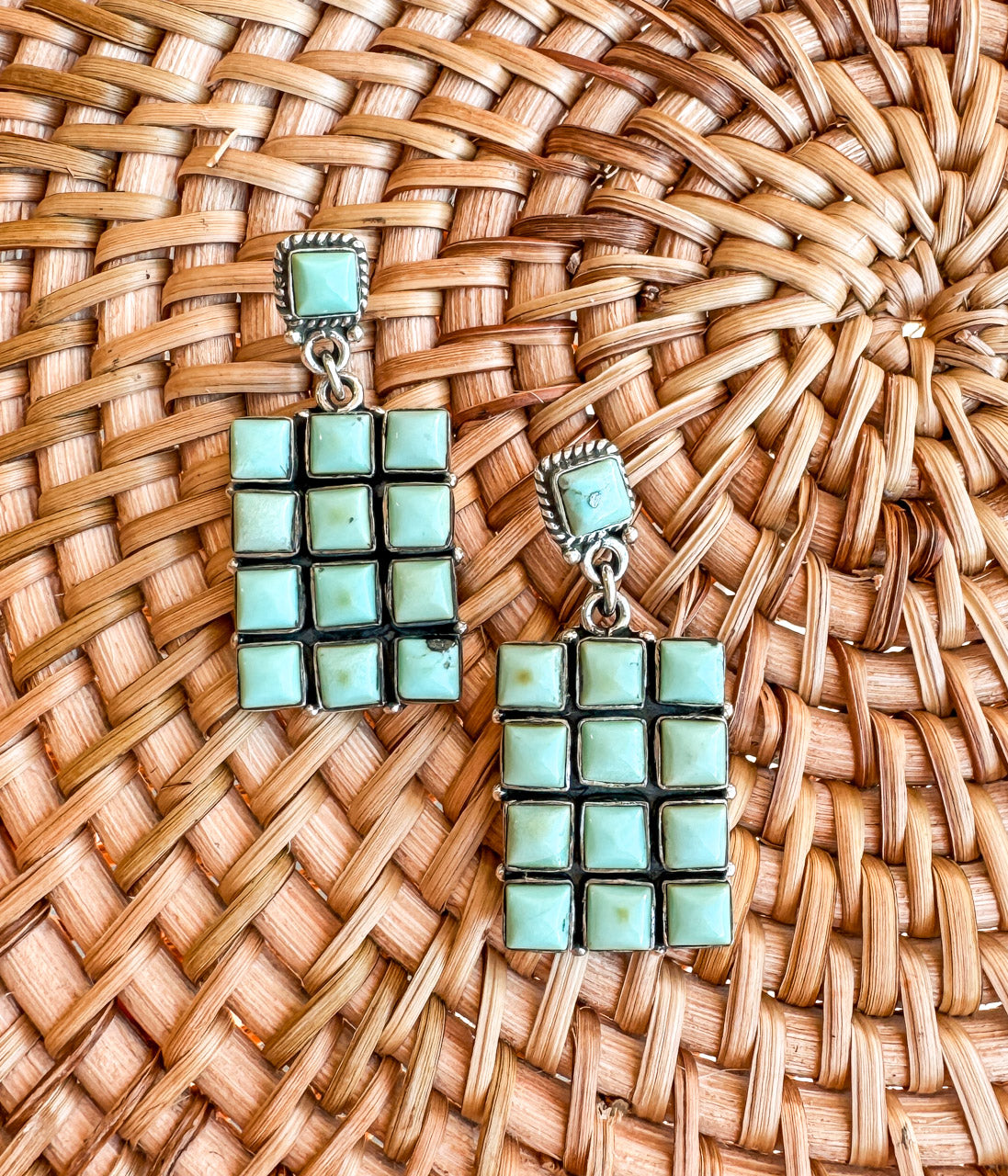 Kingman Turquoise Grid Earrings - Blessings Grow Meadows -
