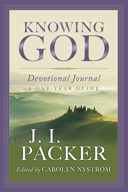 Christian devotional journal titled Knowing God: A One-Year Guide, featuring a hardcover with inspiring cover art.