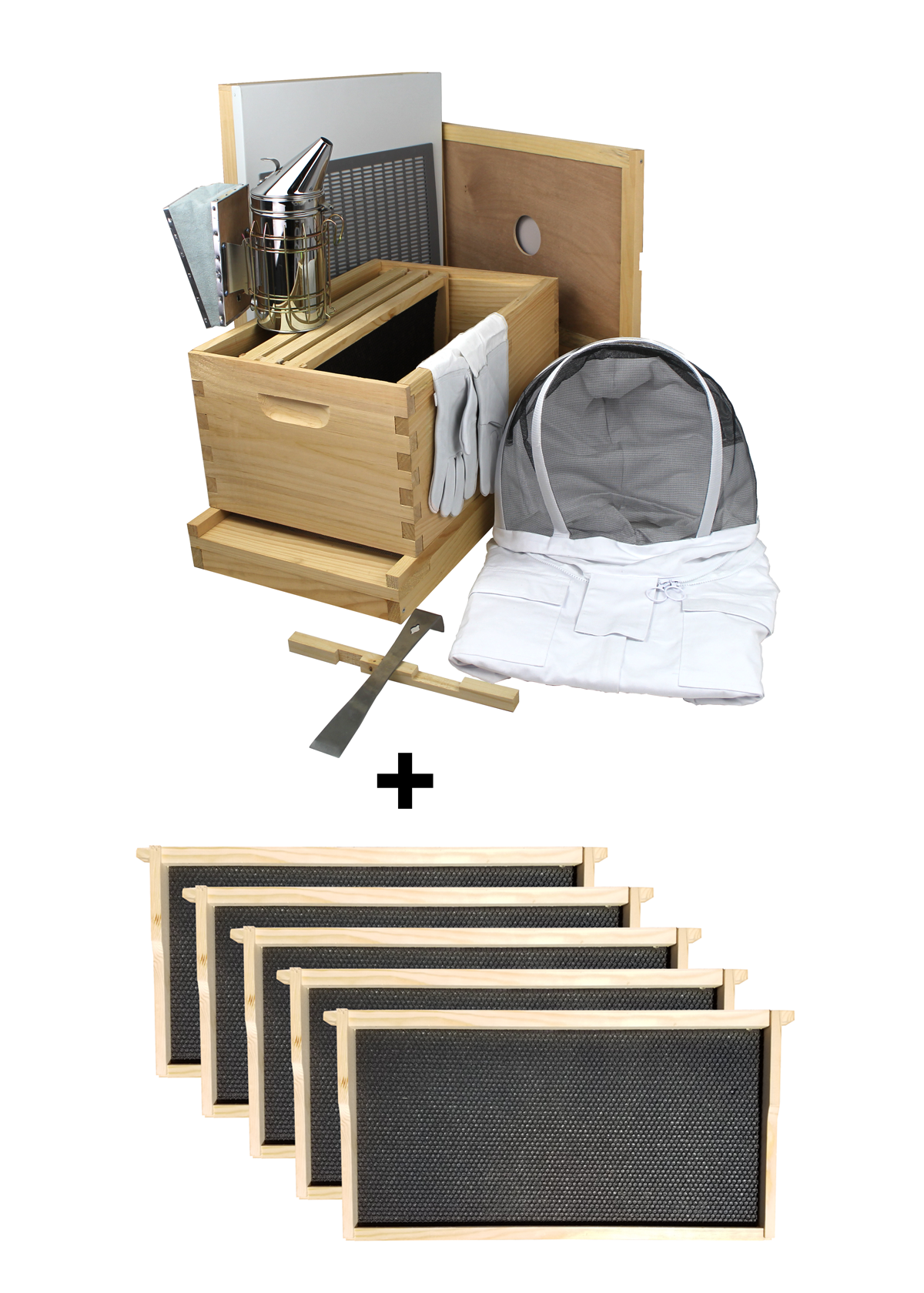 Amish-made Galena Farms 8-frame beehive starter kit with full hive setup, including frames and necessary components.